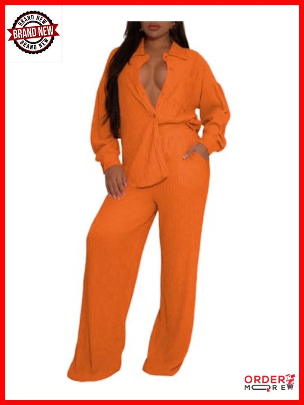 Pleated 2 Piece Outfit Wide Leg Pants Button Down Shirt Set